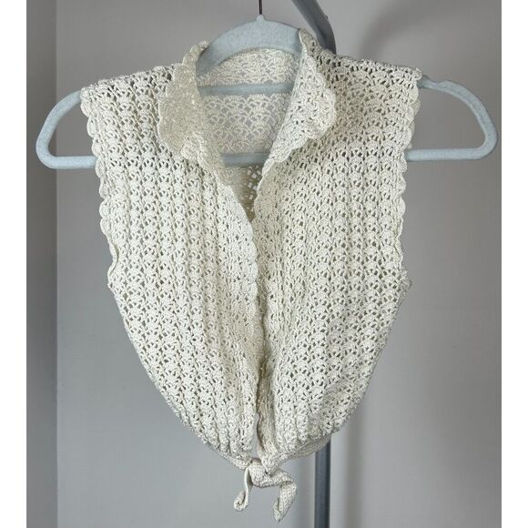 Vintage Knit Hand Knitted Crochet Tie Up Vest One Size Beige Ivory XS/S - Picture 1 of 4